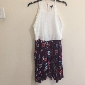 white and maroon floral halter top dress